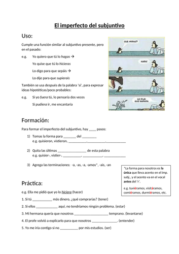 Worksheet for KS5 students on the imperfect subjunctive in Spanish