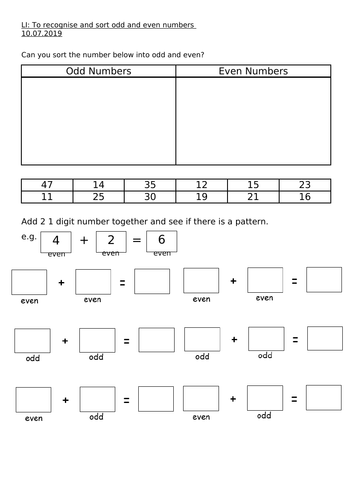 Odd and even homework year 1 image