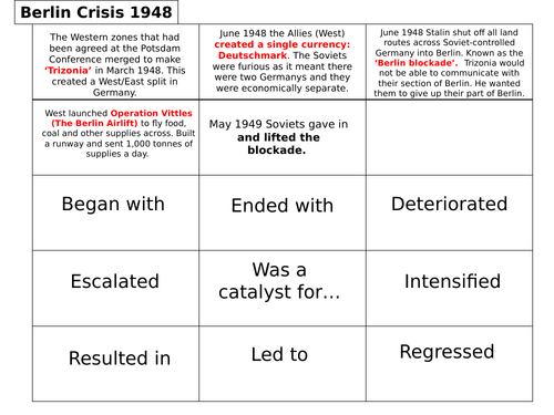 Edexcel 9-1 Superpower Relations and the Cold War Narrative Account Card Sorts
