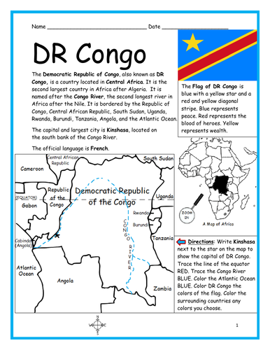 Democratic Republic of Congo - Introductory Geography Worksheet