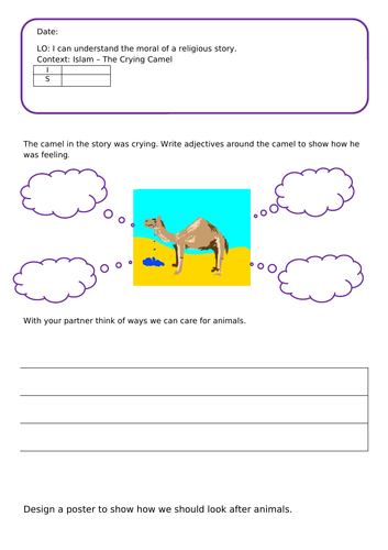 Crying Camel Worksheet RE Islam EYFS/KS1 Looking after ...