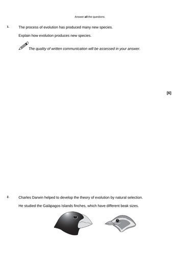 OCR Gateway (9-1) Evolution observation lesson -Higher