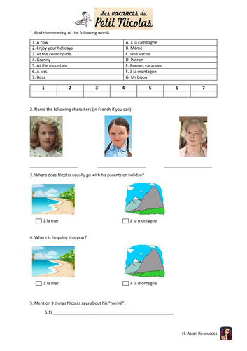 Nicolas on holiday quiz and answers