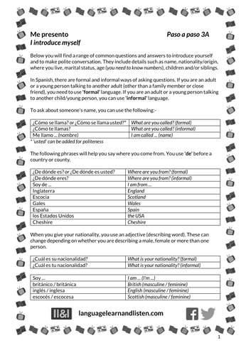 Spanish - Introductions - Me presento | Teaching Resources