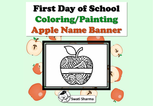 First Day of School Activity, Apple Name Banner, Pattern Coloring