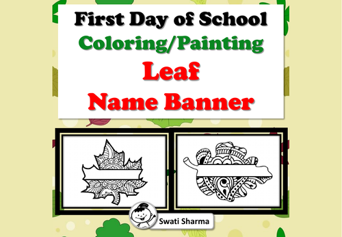 First Day of School Activity, Fall, Spring, Leaf, Name Banner, Pattern Coloring