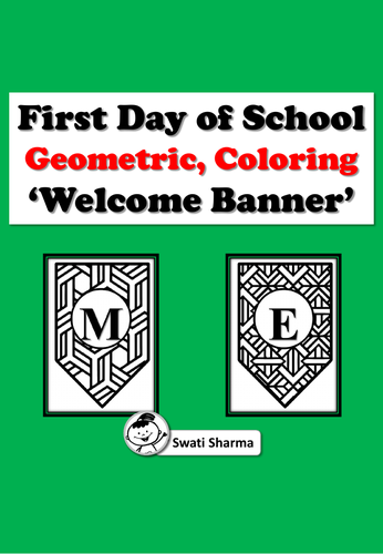 Welcome, Pennant Banner, Bulletin Board Letters for Geometric Pattern Coloring