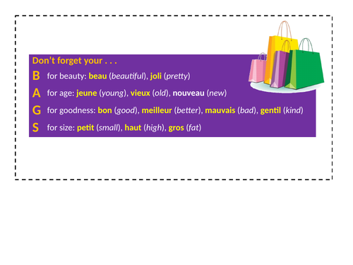 GCSE French Adjectives Before Nouns Poster