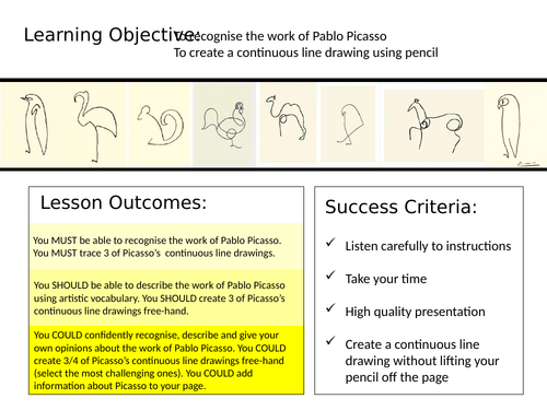 KS3 Picasso Art Lesson - Continuous Line Drawing