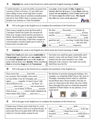 GCSE French: A Holiday in Paris (past tense)