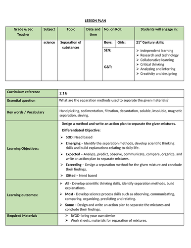 Design a method to separate the given substances