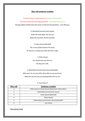 KS2 SPAG Dice Roll Sentence creation