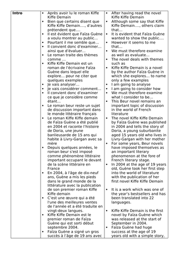 A-LEVEL FRENCH  Kiffe kiffe demain essay writing framework