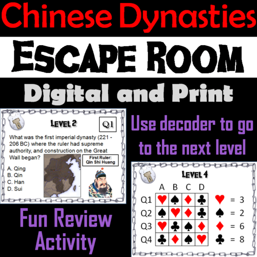 Ancient Chinese Dynasties Activity: Escape Room - Social Studies