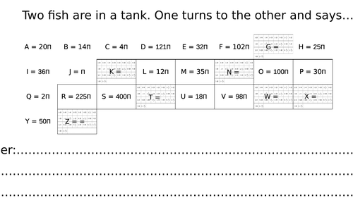 Collect a joke - Area of a circle in terms of pi