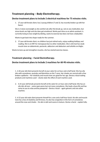 Treatment Planning for Beauty Therapy Level 3- Face and Body Electrotherapy.