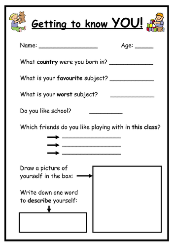 Getting to know your New Class - Worksheet
