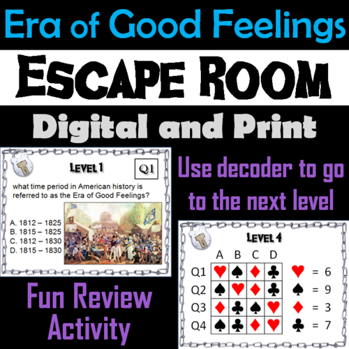 Era of Good Feelings Activity: Social Studies Escape Room History