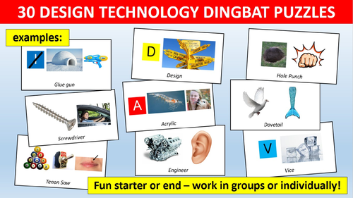 30 x Dingbats Design Technology Sheet Starter Activity Keywords Cover Puzzles End of Term Lesson