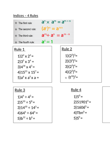 Indices - 4 Rules