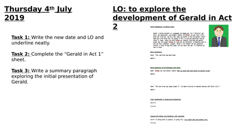 Development of Gerald in Act 2 An Inspector Calls AQA 2019