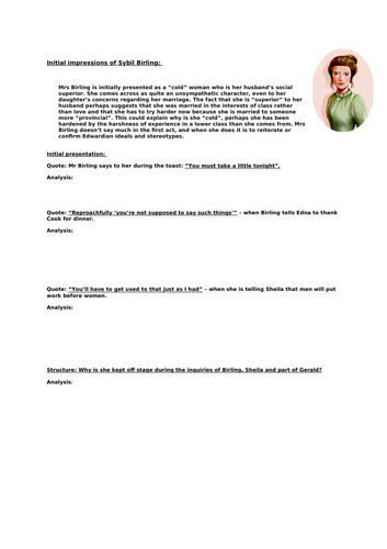 Initial impressions of Mrs Birling in Act 1 and Development in Act 2 - An Inspector Calls AQA2019