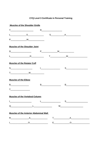 Identify the muscles Worksheet