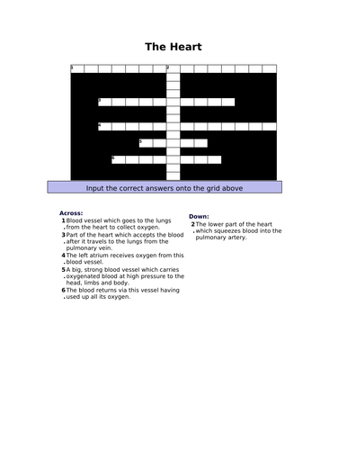 The Heart Crossword Teaching Resources