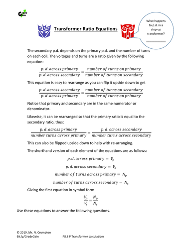 GCSE Physics - Transformer ratio equations