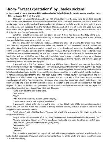 KS3, Charles Dickens, "Great Expectations", Characterisation, Appearance, Symbolism, Close reading
