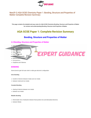 New (9-1) AQA GCSE Chemistry C2 Bonding, Structure, and The Properties of Matter Complete Revision