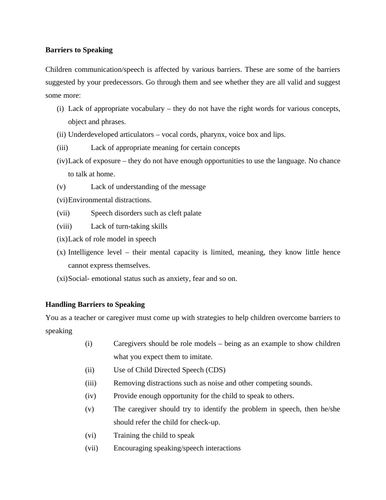 Barriers to Speaking