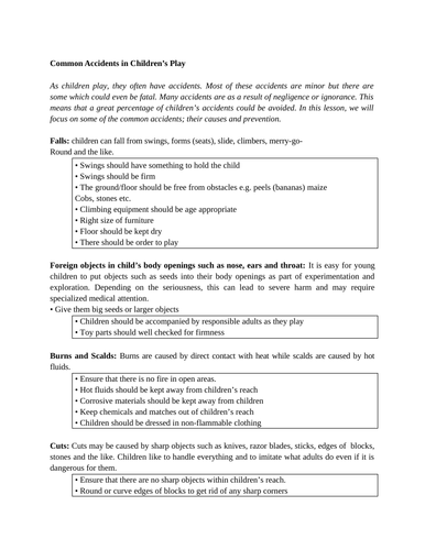 Common Accidents in Children’s