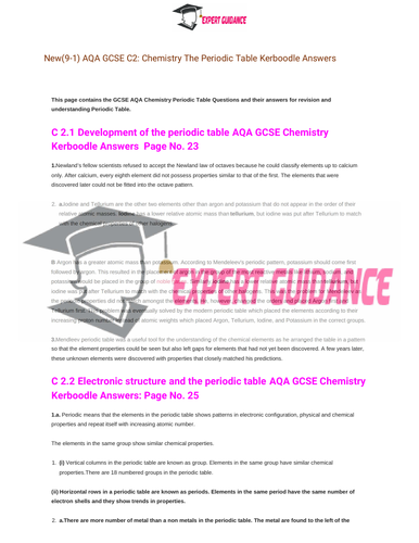 New (9-1) AQA GCSE Chemistry C3 Periodic Table Complete Revision Summary
