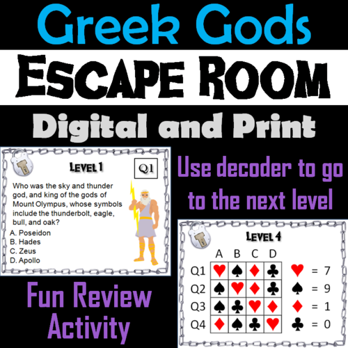 Greek Gods and Goddesses Activity: Escape Room Mythology Greek Gods and Goddesses Activity: Escape R