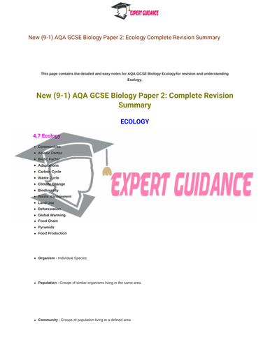 New (9-1) AQA GCSE Biology Ecology Complete Revision Summary