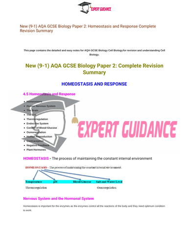 New(9-1) AQA GCSE Biology Homeostasis and Response Complete Revision Summary