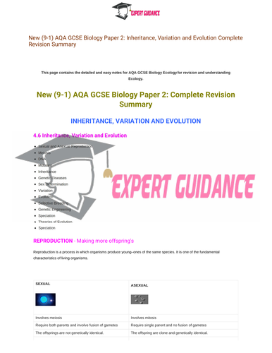 New (9-1) AQA GCSE Biology Inheritance, Variation and Evolution Complete Revision Summary