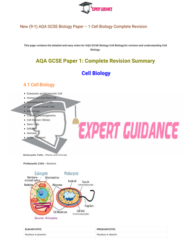 New 9 1 Aqa Gcse Biology Cell Biology Complete Revision Summary Teaching Resources 5181