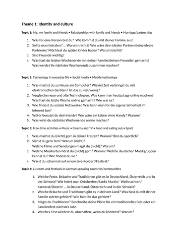 GCSE German questionnaire  for level 9