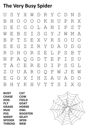 The Very Busy Spider Word Search