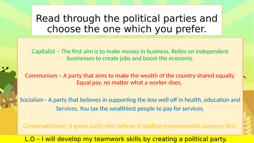 The election race - 3 lesson group activity political parties