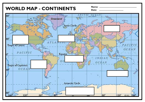 Label the 7 Continents - Worksheet