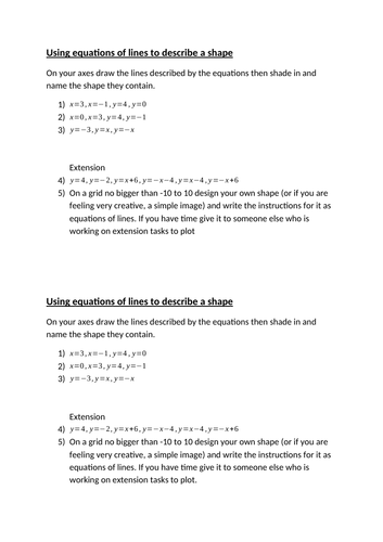 Using equations of lines to draw or describe a shape