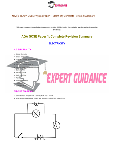 New (9-1) AQA GCSE Physics Electricity Complete Revision Summary