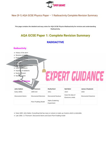 New (9-1) AQA GCSE Physics Radioactivity Complete Revision Summary