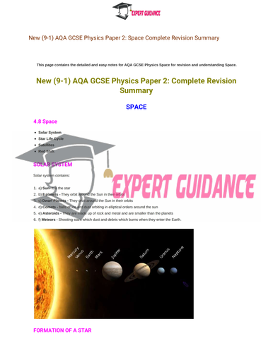 New (9-1) AQA GCSE Physics Space Complete Revision Summary