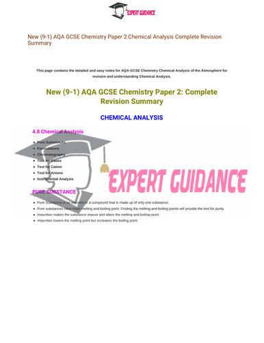 New (9-1) AQA GCSE Chemistry Chemical Analysis Complete Revision Summary