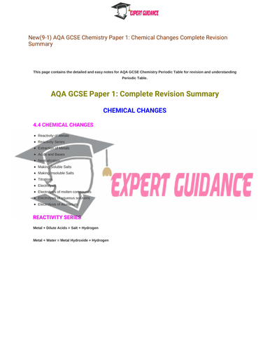 New (9-1) AQA GCSE Chemistry Chemical Changes Complete Revision Summary