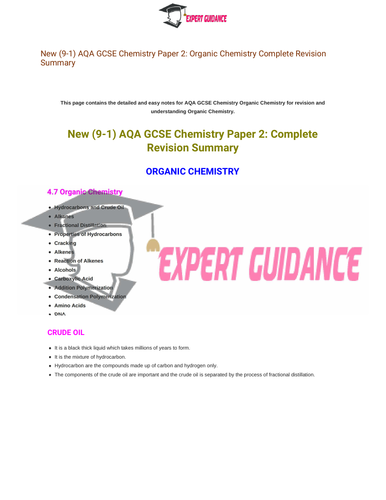 New (9-1) AQA GCSE Chemistry Organic Chemistry Complete Revision Summary